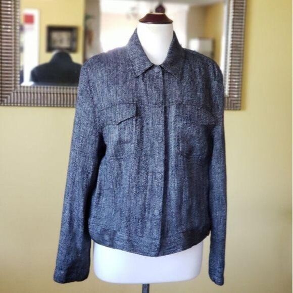 Theory Trucker Jacket Herring Melange Front Buttons Navy Blue Size Large Women's - Picture 5 of 12